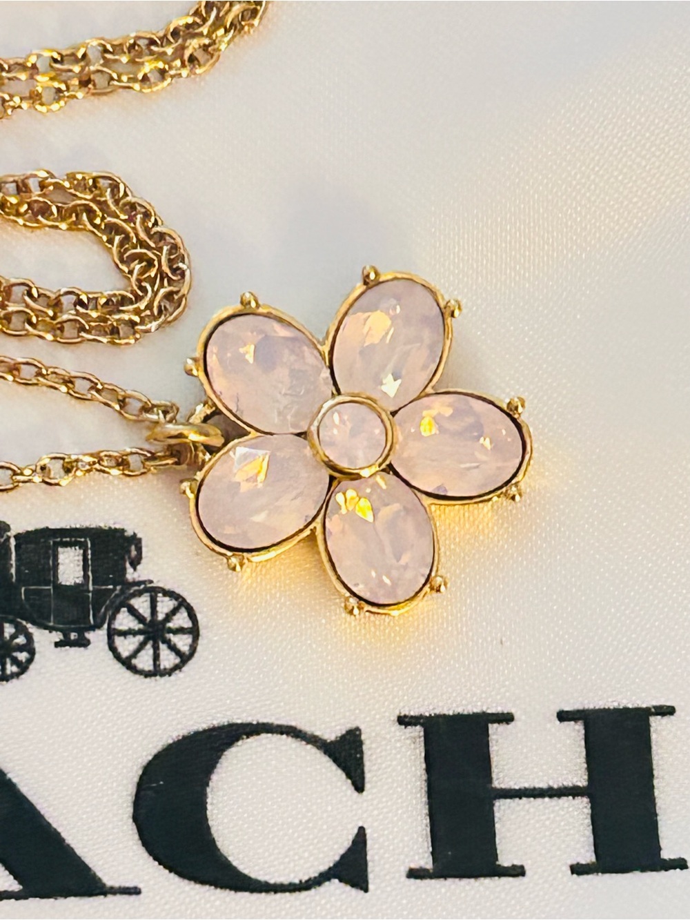 Coach Pink Flower Gold Tone Necklace - Picture 9 of 12